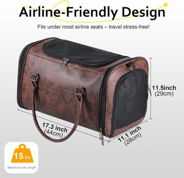 Сумка-переноска для тварин Johomviin з шкіри для маленьких собак та котів до 6,8 кг, схвалена авіакомпаніями, легка сумка для подорожей з дихаючою сіткою та плечовим ременем (колір: кавовий)