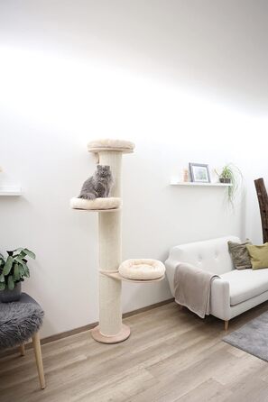 Дерев'яний котячий комплекс Kerbl Dolomit Tower 187 см, 3 лежаки, 3 сизалеві стовпи, бежевий, настінний, до 10 кг
