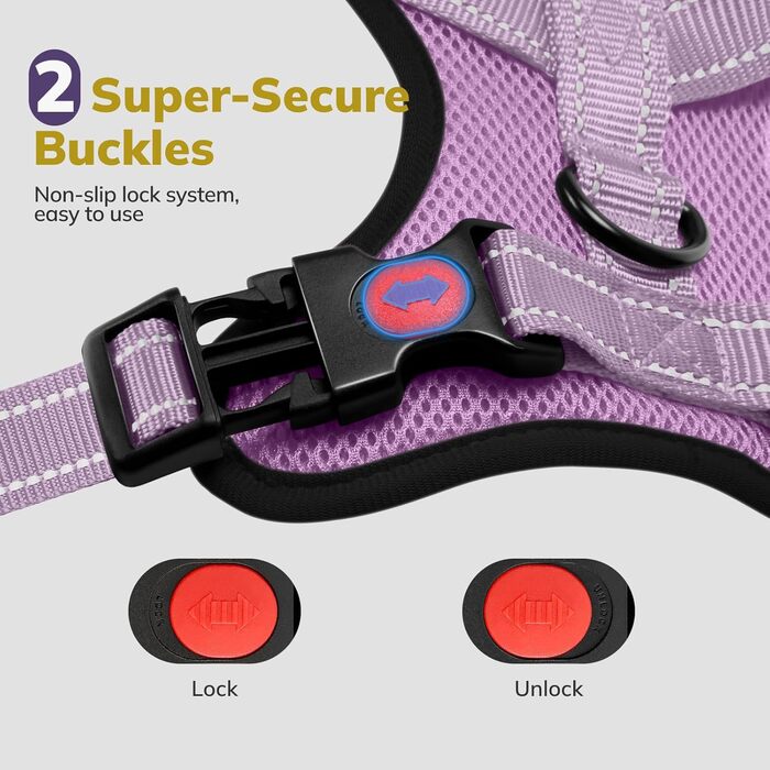 Нашийник для собак FAYOGOO без чіткого затягування, з відбиваючими елементами, м'який, з підкладкою, для маленьких, середніх та великих собак, фіолетовий, розмір XS