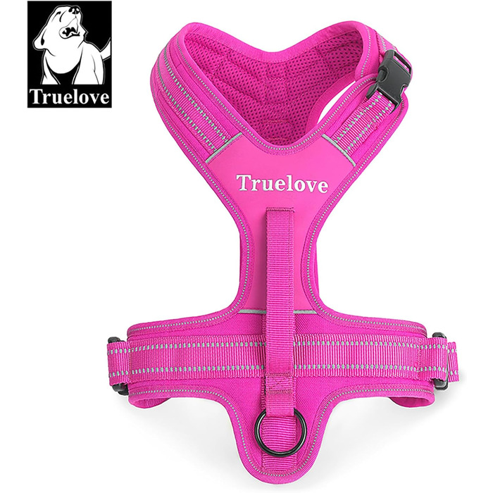 Шлея для собак Truelove TLH5551 з ручкою, м'яко ущільнена, від зсуву, світловідбивна, розмір XL, фуксія