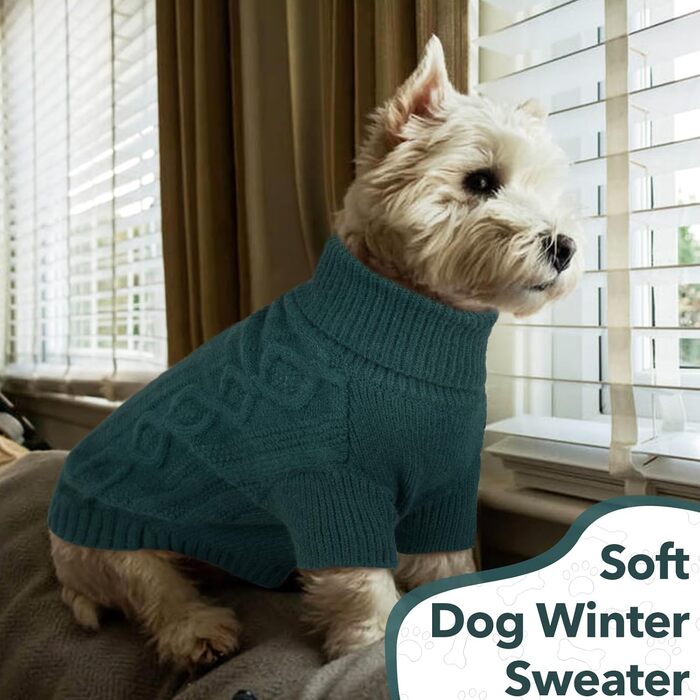 Лелепет Зимовий Пуловер для Собаки, В'язаний Теплий Пуловер з Кольору, Святковий Пуловер для Холодної Погоди, М'який В'язаний Пуловер для Собаки, М (Medium, Плюмажний Зелений)