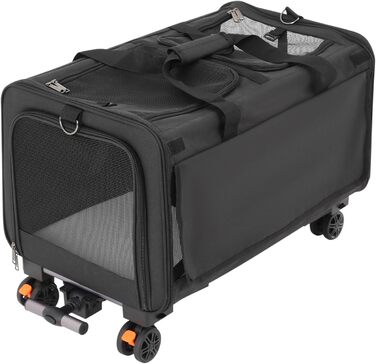 Транспортна переноска для котів та собак, мобільна сумка для 2 тварин, з колесами, знімна, складана, вантажопідйомність 17,5 кг, для прогулянок та парку (Чорний)