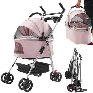 Візок для собак маленьких порід, 3-в-1: візок, буги, переноска. Складаний, до 12 кг, для котів та собак. Алюмінієвий, регульована ручка 180°, обертові колеса 360°