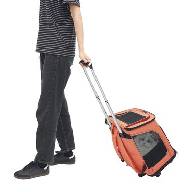 Складаний рюкзак-переноска для собак та котів Soudesileim 2-в-1 з візком, до 9 кг (кіт) та 7.5 кг (собака), 34x28x44 см, дихаючий, помаранчевий