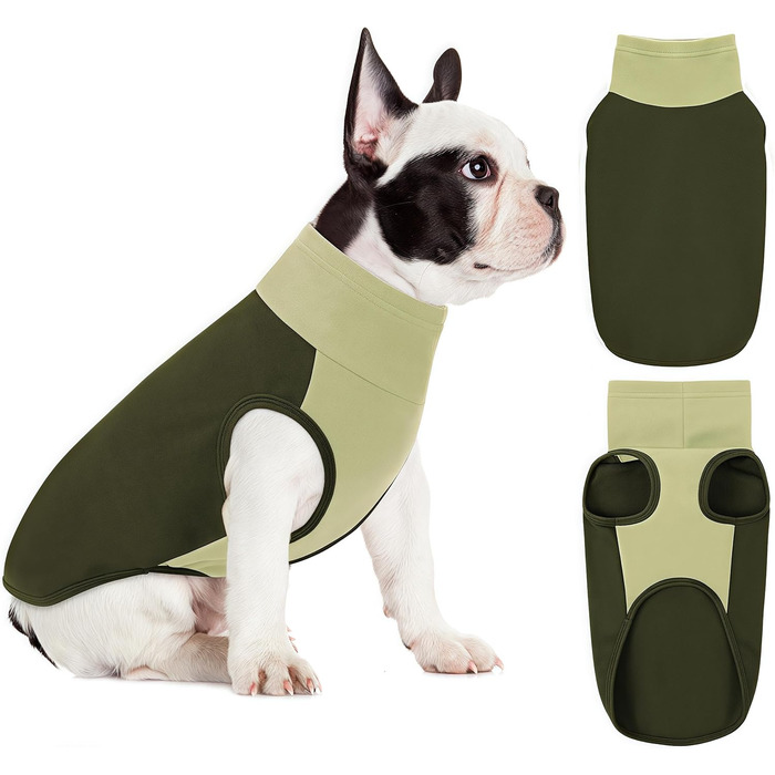 Пуловер для великих собак з флісу, ультрам'який, без рукавів, з високим коміром (M, обхват грудей: 42 см, зелений)