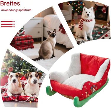 Ліжко для тварин у вигляді санча, 64x45x33 см. Зимове ліжко для собак, ліжко-санча для тварин, подушка-санча на Різдво. Для дому, балкону, внутрішнього та зовнішнього використання.