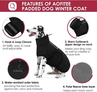Теплий зимовий одяг для собак великих порід AOFITEE: чорний флісовий зимовий одяг з коміром-гетром, водовідштовхуючий, для Corgi, Border Collie, 3XL
