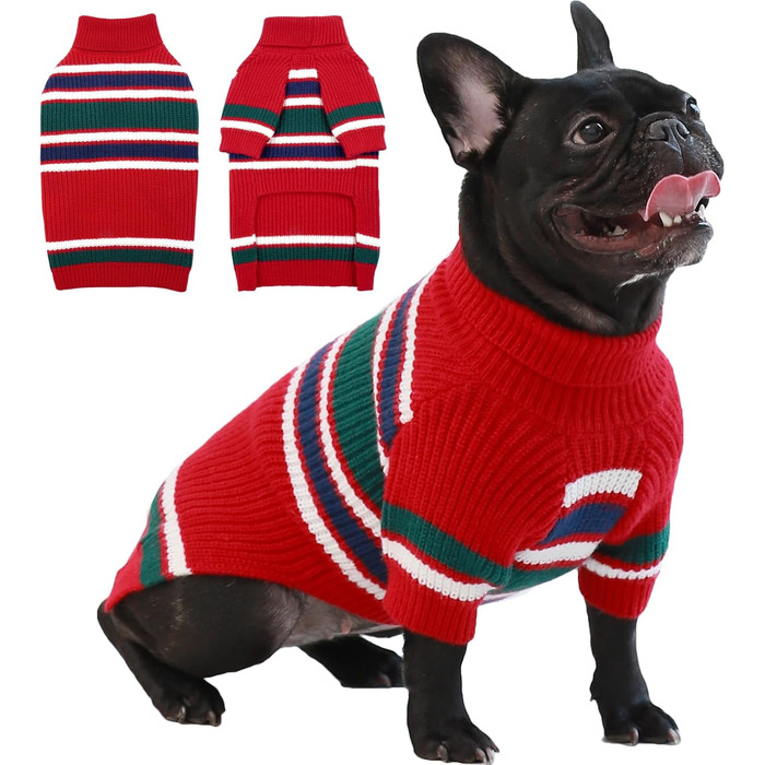 Пуловер для собак великих порід IECOii, теплий різдвяний, смугастий, червоний, L