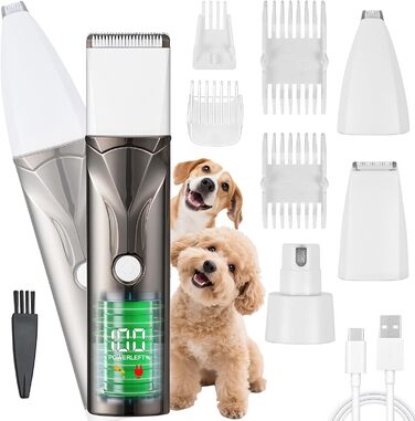 Набір для стрижки собак 4 в 1 Ninonly: тиха, акумуляторна машинка для собак та котів з 4 насадками для тіла, лап, очей та вух. Тример для лап. Колір: Gunmetal