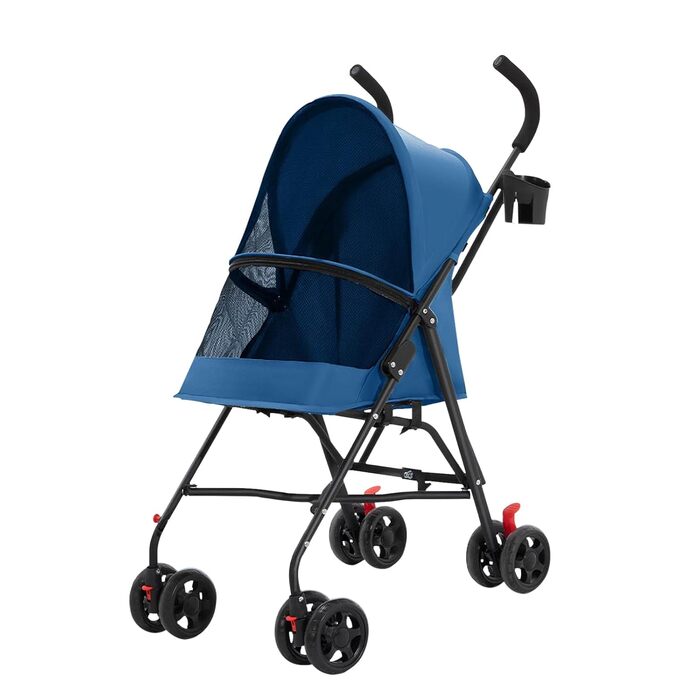 Дитяча коляска для тварин з підстаканником, сумка-переноска для маленьких собак та котів, складана, портативна, до 15 кг (блакитна)