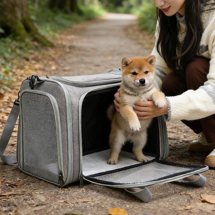 Транспортна сумка для кота та собаки, сіра, 45x30x30 см (до 8 кг)