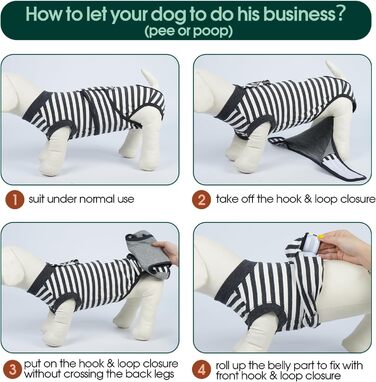 Комбінезон для собак після операції Kuoser, сірий у смужку, L (обхват грудей 59-70 см, обхват шиї 41-51 см)