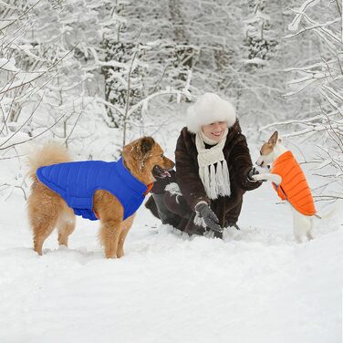 Зимовий теплий водонепроникний одяг для собак великих порід Lelepet, вітрозахисна куртка з клямками, оранжевий/синій, 3XL