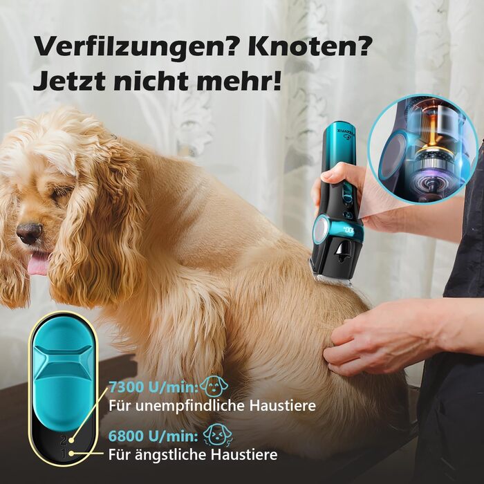 Машинка для стрижки собак Leise з LED-підсвічуванням, 2 швидкості, для догляду за обличчям, вухами, лапами. Блакитна