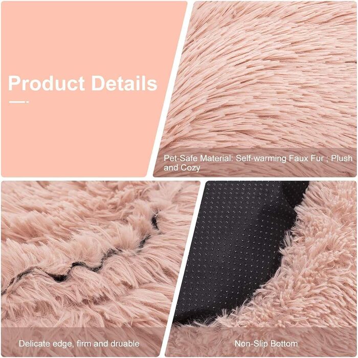 М'яке ліжко для собак та котів, пухнасте, кругленьке, рожеве, Ø 70 см. Легко миється. Підходить для маленьких та середніх собак та котів.