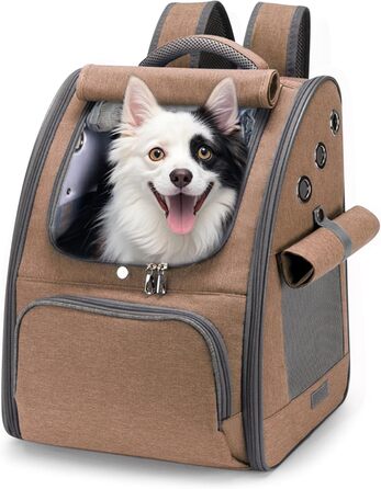 ALLSOPETS Рюкзак для собак і котів, складаний, дихаючий, з сонцезахистом, для подорожей, кемпінгу та прогулянок, хакі-коричневий