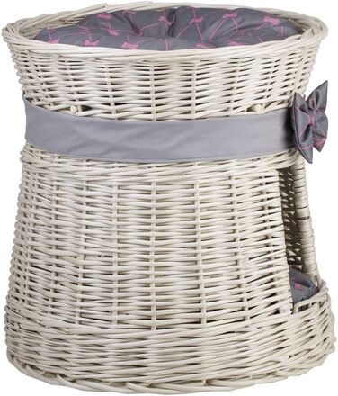 Кругла котяча хатинка e-wicker24 з плетіння, двоярусна, з подушкою та бантиком, котячий будиночок (кремово-сірий)