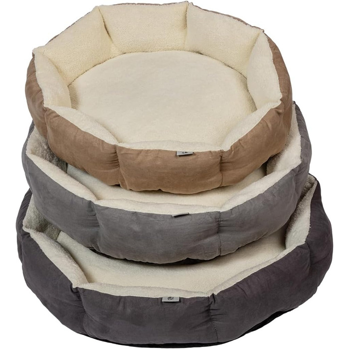 Дизайнерське ліжко для собак Danish Design Essentials, бежеве, розмір M, 62 x 60 x 16 см, м'яке ліжко з хутром, можна прати в пральній машині