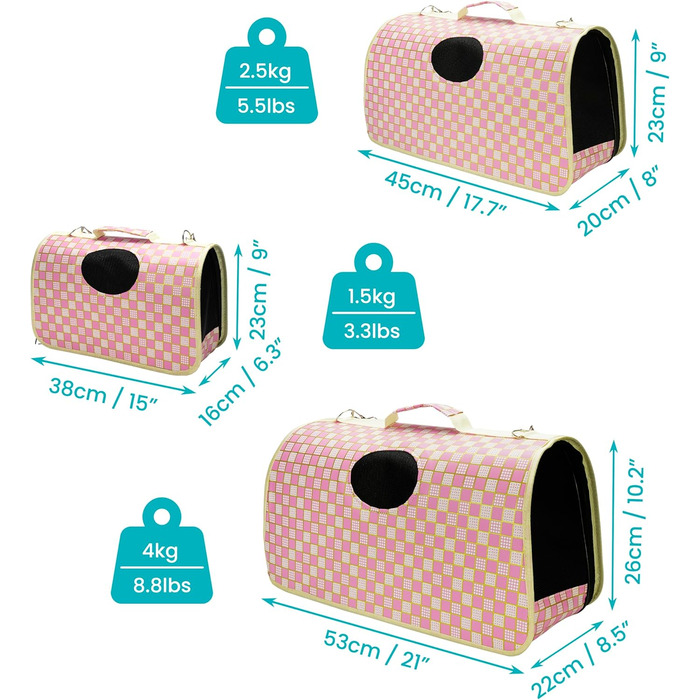 Транспортна сумка для кота та собаки Belle Vous (3 шт., рожева) - схвалена авіакомпаніями, м'яка, складна