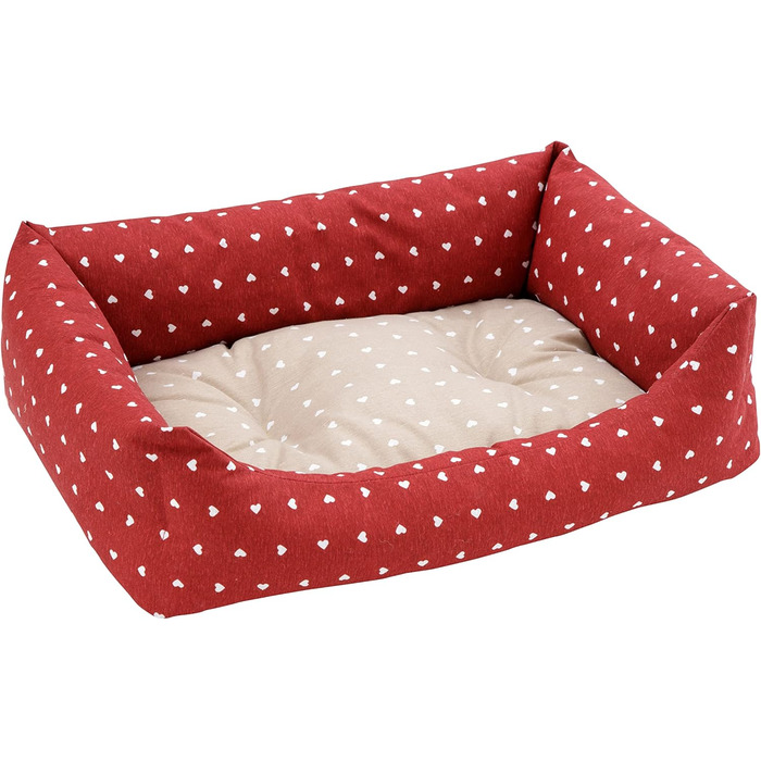 Кругле ліжко для собак Baroni Home з м'яким матрацом, 70x85 см, червоно-білі сердечка