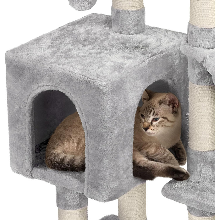 Кігтеточка для котів Yaheetech, 96 см, з корзиною-будиночком та сизалевим покриттям, кліматична колона, сірий колір