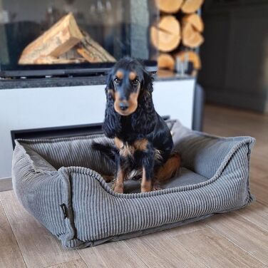 4L Textil М'яке собаче ліжко з корду Hugo Premium-LINE, ортопедичне, для маленьких собак, з піною з пам'яті, знімний чохол, плюшеве (темно-сірий, 60x40 см)