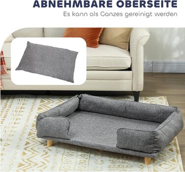 Диван для собак PawHut - зручне ліжко для тварин з підлокітником, на дерев'яних ніжках, сірого кольору, розмір 96 x 66 x 24 см, для собак до 30 кг та 60 см висоти в плечі