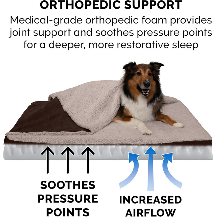 Лягу для собак Furhaven Large Orthopedic з ортопедичним матрацом, стиль дивану, знімний чохол, великий розмір (76 x 51 x 8 см), колір Еспресо