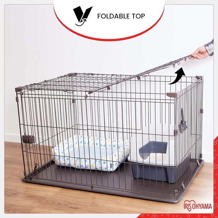 Клітка для собак та котів Iris Ohyama STS-1200TY з дахом та дверима, коричнева, 66 см, з колесами, для собак та кошенят, для використання в приміщенні та на вулиці