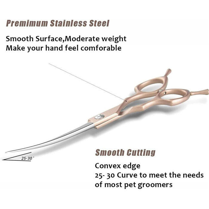 Професійна вигнута ножиця для собак 7 дюймів - ножиці для грумінгу з ергономічною ручкою, регульованим гвинтом, для собак, котів та інших тварин