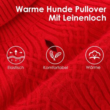 Пуловер для собак AOFITEE для маленьких порід, такса, мопс, мальтипу, з коміром-стійкою, теплий зимовий пуловер, червоний, розмір S