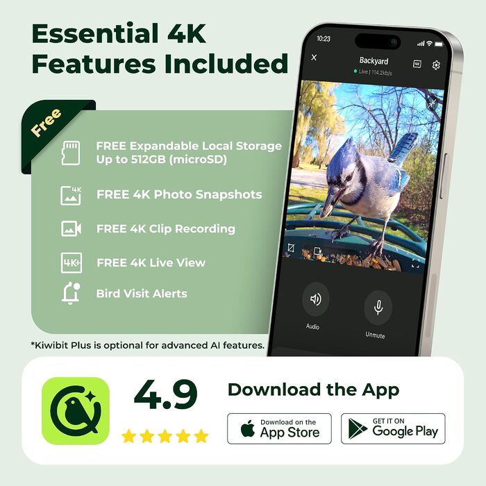 Годівниця для птахів Kiwibit з 4K камерою, сонячною панеллю та роздільною здатністю фото 8Мп