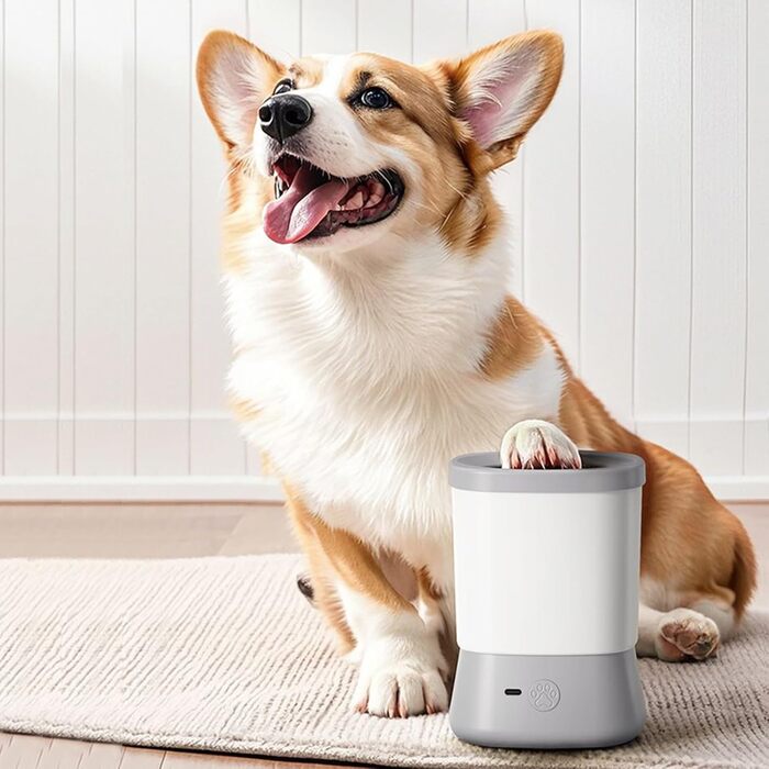 Автоматичний мийник лап для собак - мийний стаканчик для лап з бризкозахистом, 2 швидкості, аксесуар для кемпінгу, подорожей, відпочинку на природі (сірий)