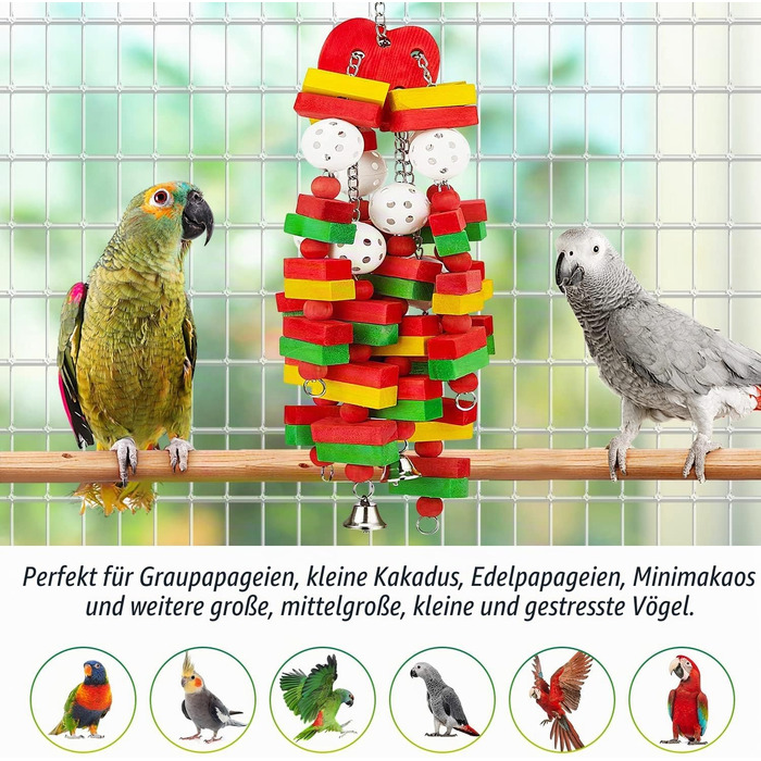 Іграшка для папуг Vogel Papagei, дерев'яні блоки для гри, для сірих африканських, ара, какаду та амазонських папуг (червона)