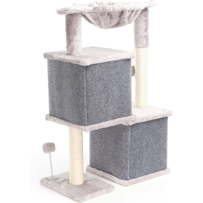 Котячий будиночок-крізьомачка Fudajo сірого кольору, 71,5 см, з платформою для відпочинку, лежаком, дряпалкою та будиночком для котів. Кліматичний комплекс для котів