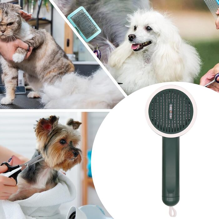 Щітка Slicker для собак та котів | Гребінець для кошенят | Ергономічна щітка з функцією UV та кнопкою випуску шерсті для щоденного догляду за тваринами, зелена
