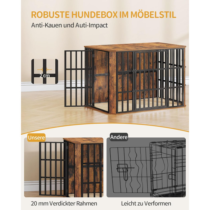 Дерев'яний вольєр для собак Hzuaneri DFC86801B (XXL) 120x75x81 см, з годівницею, вінтажний коричневий, для дому