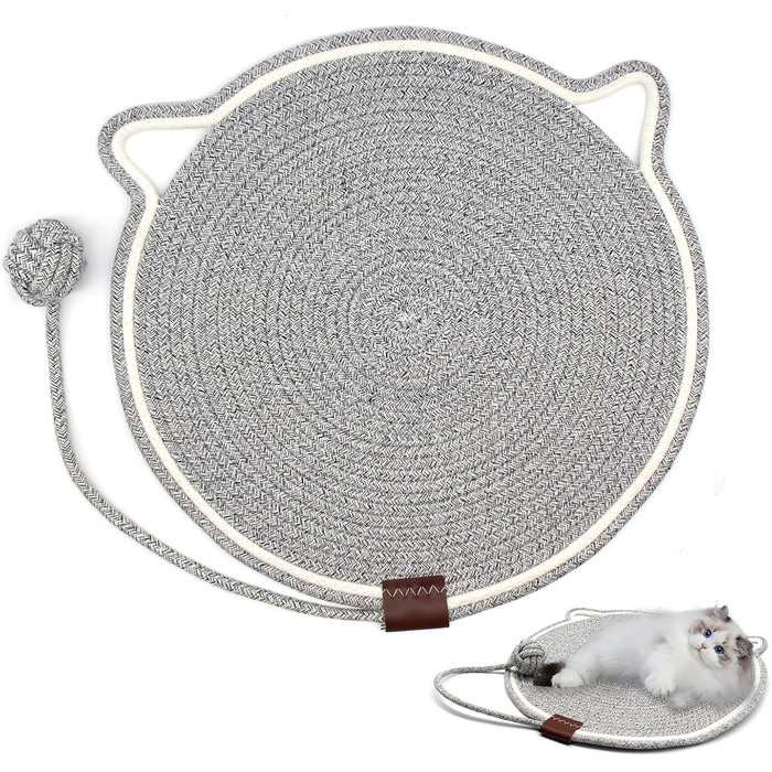 Килимок для котів KUIRUNRX® з сизалю, з іграшкою, захист меблів, натуральний килимок для дряпання, сизалевий килимок для котів, килимок-лежанка, бавовняне та льоноподібне мотузкове покриття