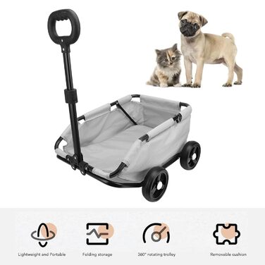 Дитяча коляска для собак, 4-колісна ручка, регульована коляска для малих та середніх собак, візок для джогінгу з собакою, коляска, водонепроникна з м'якою оббивкою сірого кольору