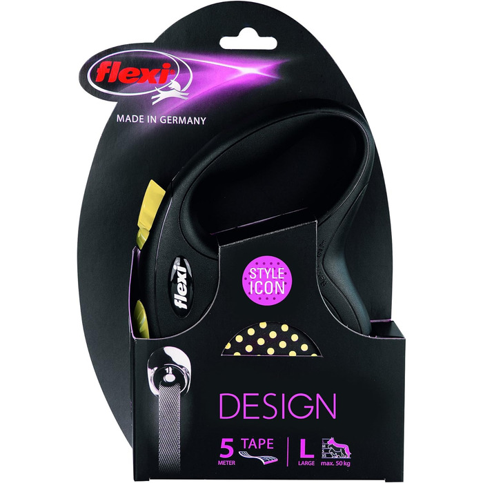 Рулетка для собак Flexi Design L, 5 м, жовта, до 50 кг