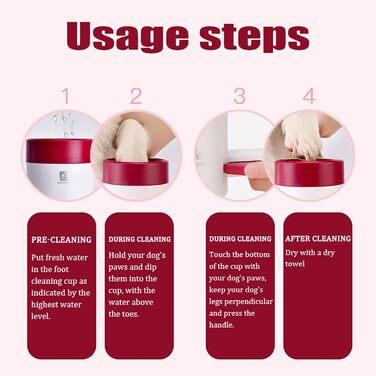 Автоматичний мийка лап для собак Ebbels: 360° обертання, портативна, м'який силікон, масаж, червоний