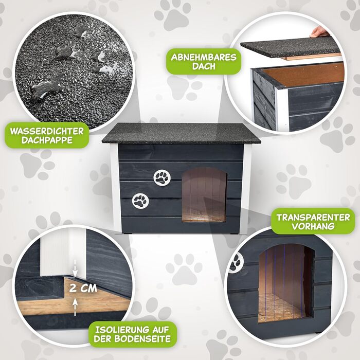 Будка для собак середніх порід Outentin - тепла, зимостійка, сірого кольору, 76x60x60 см