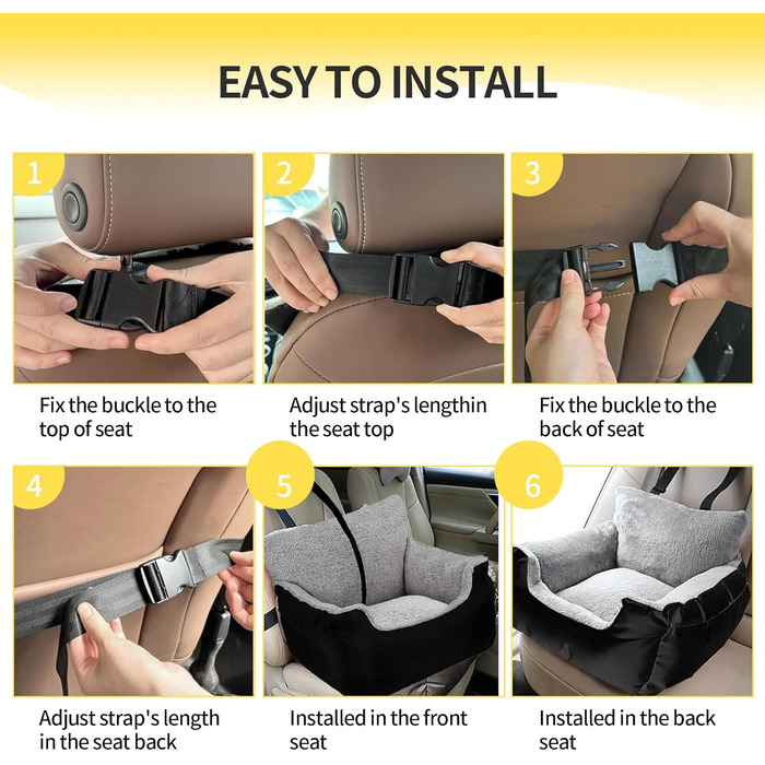 Автокрісло для собак великих порід, автоліжко для собак та котів, зручне автоліжко для тварин з поворотцем та антиковзною основою, чорний колір, великий розмір