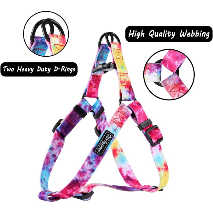 Нашийник та повідець для собак Tie Dye, комплект для малих, середніх і великих порід, райдужний дизайн