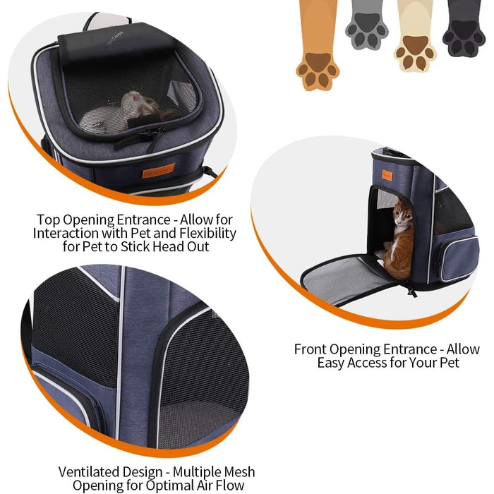 Рюкзак для кота Morpilot, рюкзак для собаки, складаний рюкзак для домашніх тварин з прозорим вікном, дихаючий та легкий, блакитний, 33L, 33 x 28 x 42 см