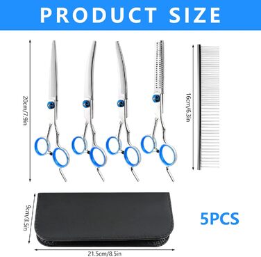 Набір професійних ножиць для собак 5 в 1, ножиці для грумінгу, з металевим гребінцем та шкіряним чохлом
