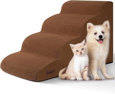 Сходинка для собак та котів на 4 сходинки, коричнева, 40 см. Стабільна, з антиковзким покриттям.