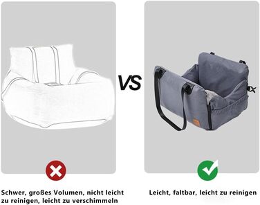 Автокрісло для собак та котів, сіре, з кріпленням та кишенею для зберігання, для маленьких та середніх порід