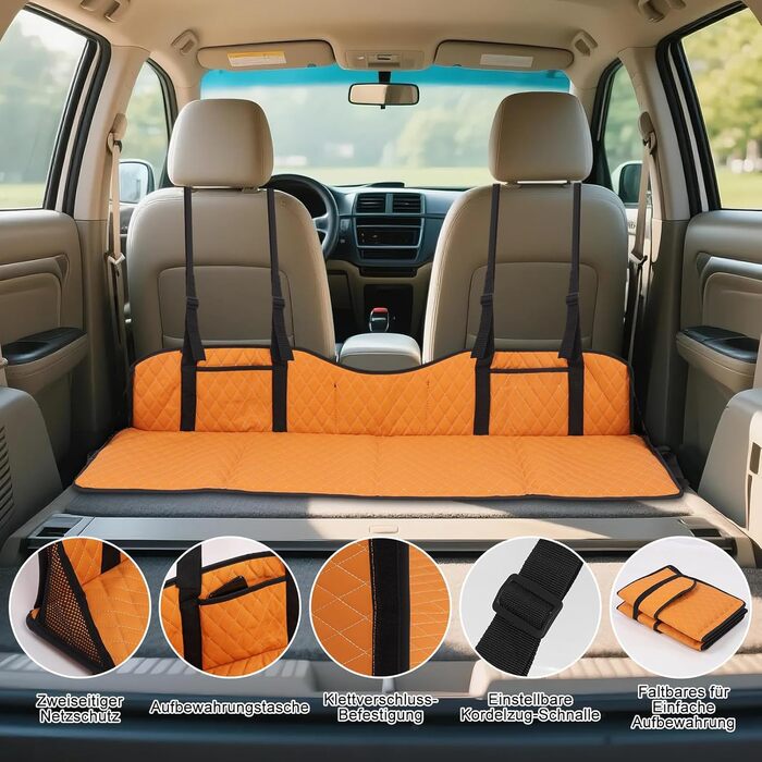 Розширювач для заднього сидіння автомобіля, розкладна платформа для сну, універсальний для SUV, MPV та компактних авто (оранжевий, шкіра)