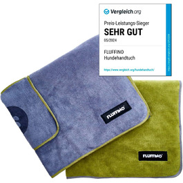 Рушники для собак 2 шт. - 90x50 см, мікрофібра | Швидковисихаючі, надзвичайно поглинаючі, для маленьких та середніх собак, сірий та зелений | Можна прати при 60°C